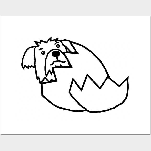 Cute Dog Hatching from Easter Egg Outline Wall Art by ellenhenryart